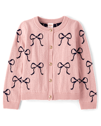 Girls Bow Cardigan 3-Piece Outfit Set - Campus Cuties