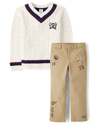 Kids Varsity Cable Knit Sweater 2-Piece Outfit Set - Campus Cuties
