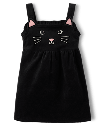 Girls Embroidered Cat Corduroy Skirtall 2-Piece Outfit Set - Halloween