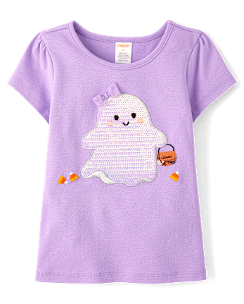 Girls Embroidered Sequin Ghost Top 2-Piece Outfit Set - Halloween