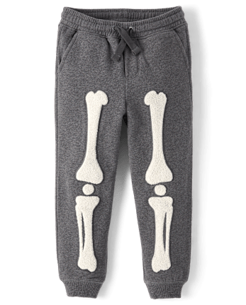 Boys Embroidered Skeleton Fleece Jogger 2-Piece Outfit Set - Halloween