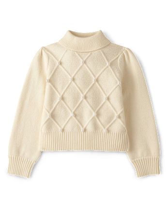 Girls Faux Pearl Sweater And Faux Leather Skort 2-Piece Outfit - Petit Paris
