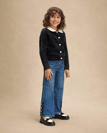 Girls Embellished Eyelash Cardigan 2-Piece Outfit Set - Petit Paris
