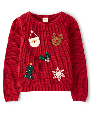 Girls Crochet Holiday Shaker Stitch Sweater 2-Piece Outfit Set - Royal Christmas