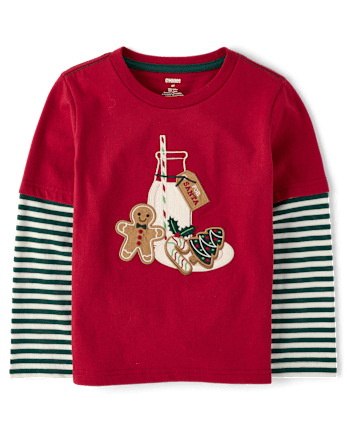 Boys Embroidered Cookies Layered Top 2-Piece Outfit Set - Royal Christmas