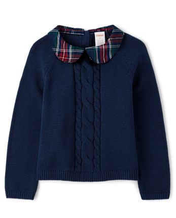 Girls Bow Cable Knit Sweater 2-Piece Outfit Set - Royal Christmas