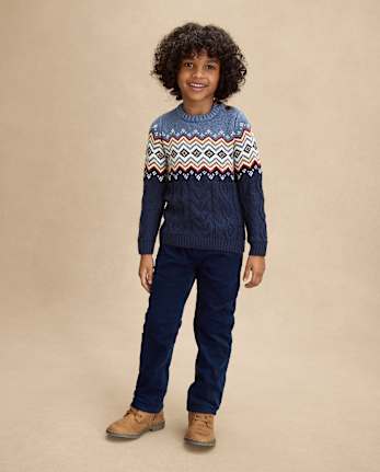 Boys Fairisle Cable Knit 2-Piece Outfit Set - First Frost