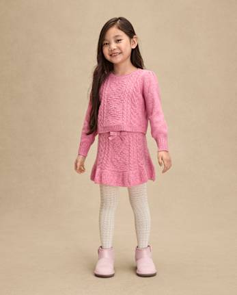 Girls Heart Cable Knit 2-Piece Outfit Set - Mon Cheri