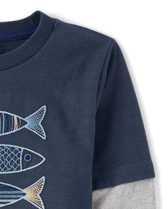 Boys Embroidered Fish 2-Piece Outfit Set - Driftwood Bay