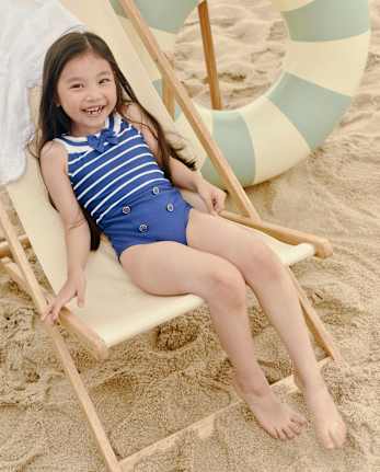 Girls Striped Bow 2- Piece Swim Set - Swim Shop