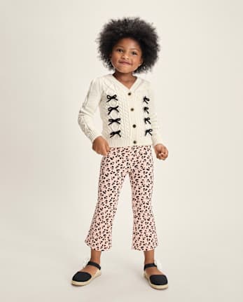 Girls Bow Cable Knit 2-Piece Outfit Set - Petit Paris
