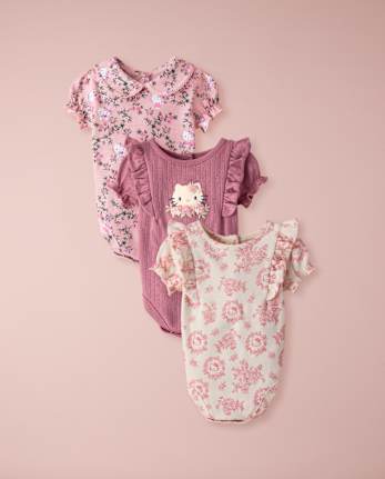 Baby Girls Hello KittyÂ® Floral Toile 6- Piece Outfit Set
