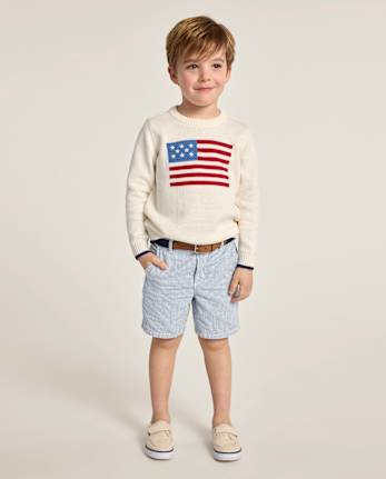Boys Intarsia Embroidered Flag 2-Piece Outfit Set - Nantucket Charm