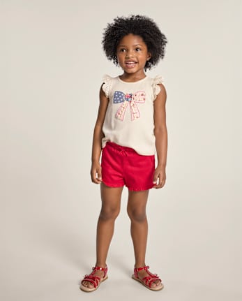 Girls Applique Embroidered Bow 2-Piece Outfit Set - Nantucket Charm