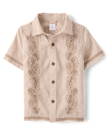 Boys Embroidered Tropical Leaf Linen-Blend 2-Piece Outfit Set - Amalfi Coast