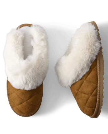 Womens Faux Suede Quilted Slide Slippers | The Children's Place - TAN