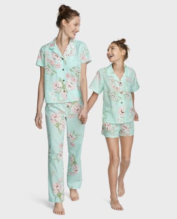 Womens Floral Poplin Pajama Set
