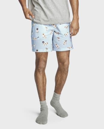 Mens Print Poplin Pajama Shorts
