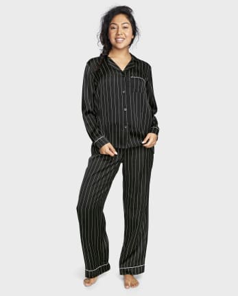 Womens Long Sleeve Print Satin Pajamas