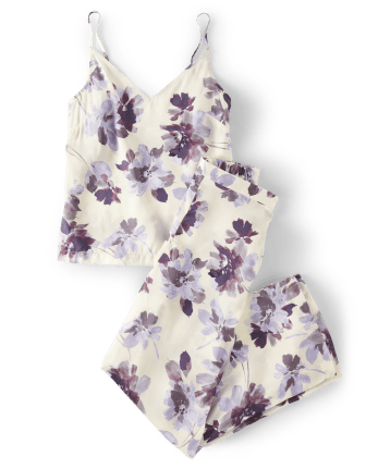 Womens Floral Satin Pajamas