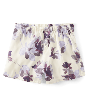 Womens Floral Satin Pajama Shorts