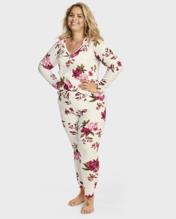 Womens Floral Print Thermal Pajama Pants