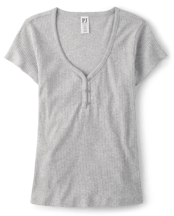 Top de pijama Henley de canalé para mujer