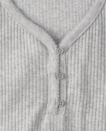 Womens Ribbed Henley Pajama Top