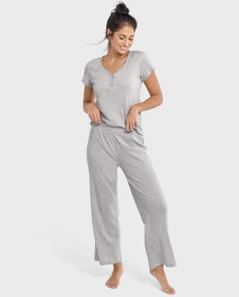 Womens Ribbed Henley Pajama Top