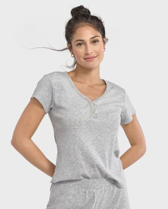 Womens Ribbed Henley Pajama Top