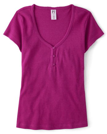 Top de pijama Henley de canalé para mujer