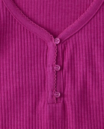 Top de pijama Henley de canalé para mujer