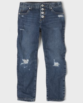 Distressed High Rise Girlfriend Jeans