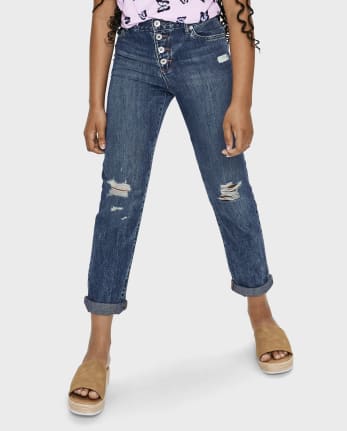 Girls Distressed High Rise Girlfriend Jeans