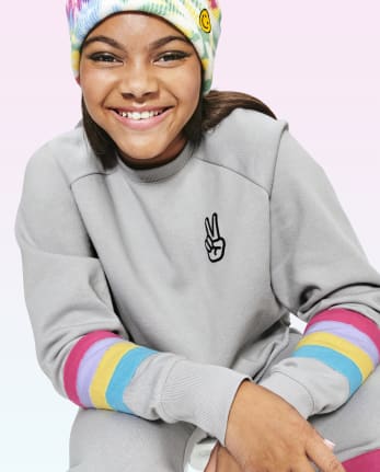 Tween Girls Peace Sign Cozy Cropped Top