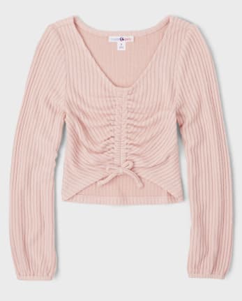 Tween Girls Ruched Tie Front Cropped Top