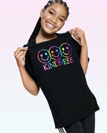 Teen Girls Short Sleeve Oversized Graphic Tee Sugar Jade BLACK