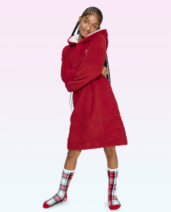 Camisón con capucha de Santa Sherpa para niñas Tween
