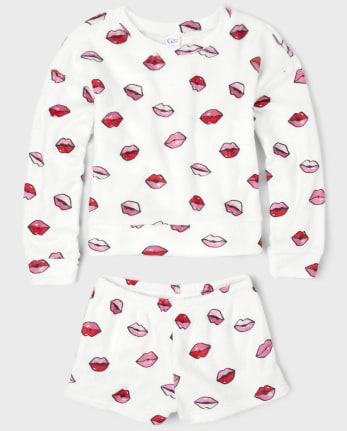 Girls Lips Cozy Fleece Pajamas