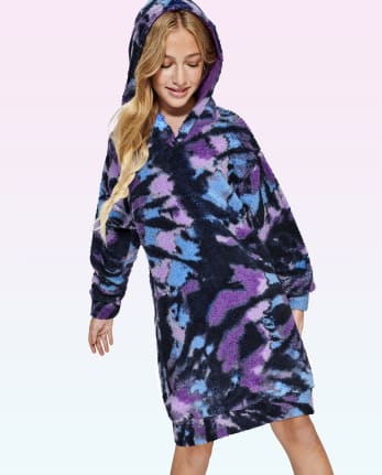 Tween Girls Tie Dye Sherpa Hoodie Nightgown