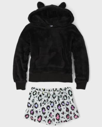 Pijama de forro polar acogedor con estampado de leopardo arcoíris para niñas Tween