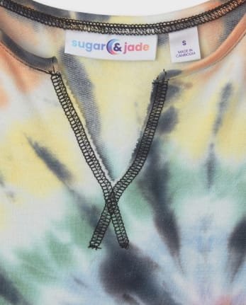 Top acogedor con cuello dividido y teñido anudado para niñas Tween