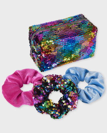 Girls Sequin Hair Pouch And Scrunchie Set