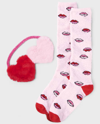 Girls Heart Eye Mask And Cozy Socks Set