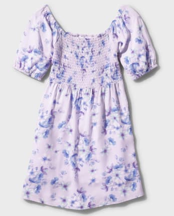 Girls Floral Smocked Babydoll Dress