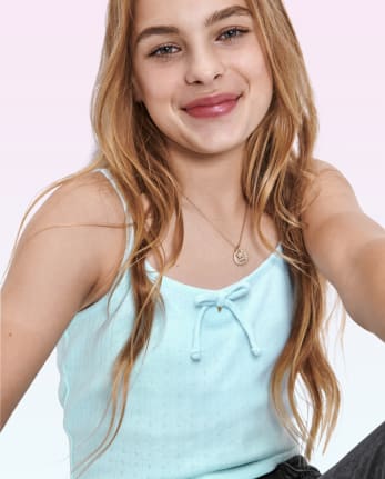 Camisola de pointelle de canalé para niñas Tween
