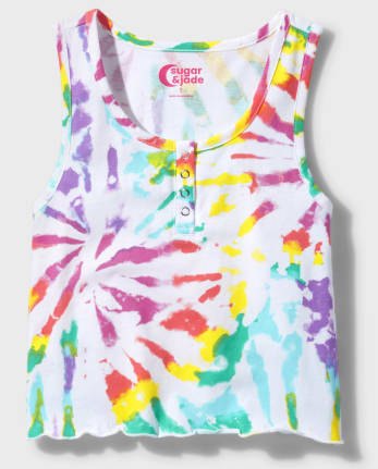 Tween Girls Tie Dye Henley Tank Top