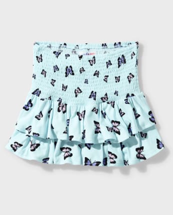 Tween Girls Butterfly Smocked Tiered Skirt