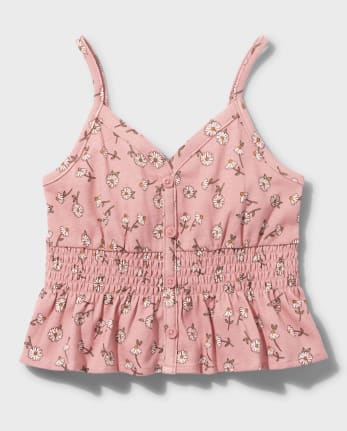 Floral Button-Front Smocked Tank