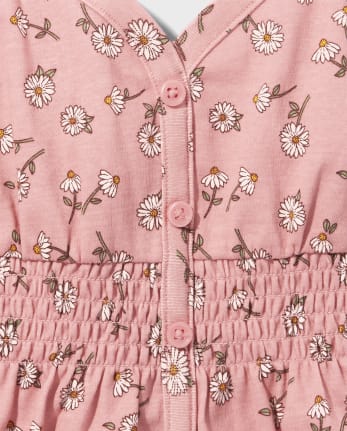 Girls Floral Button-Front Smocked Tank Top